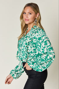 Printed Ruffle Trim Balloon Sleeve Shirt (multiple color options)