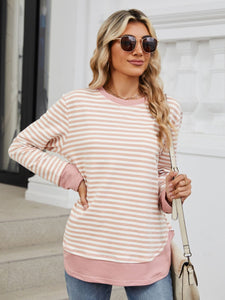 Striped Round Neck Long Sleeve Sweatshirt (multiple color options)