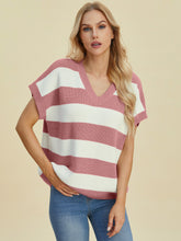 Load image into Gallery viewer, Striped V-Neck Short Sleeve Sweater (multiple color options)
