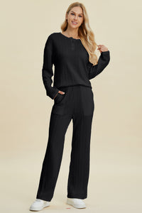 Cable-Knit Long Sleeve Top and Pants Set (multiple color options)