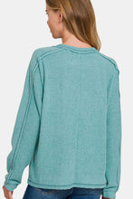 Load image into Gallery viewer, Contrast Stitching Brushed Ribbed Hacci Knit Top in Teal
