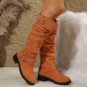 Buckle Round Toe Block Heel Boots (multiple color options)