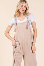 Load image into Gallery viewer, Knot Straps Wide Leg Ribbed Overalls with Pockets in Dust Storm
