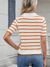 Load image into Gallery viewer, Striped Johnny Collar Short Sleeve Sweater (multiple color options)
