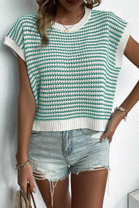 Striped Round Neck Cap Sleeve Sweater (multiple color options)