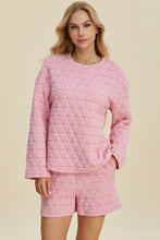 Load image into Gallery viewer, Texture Round Neck Long Sleeve Top and Shorts Set  (multiple color options)
