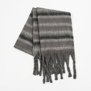 Fringe Contrast Striped Polyester Scarf (multiple color options)