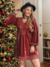 Load image into Gallery viewer, Lace Detail V-Neck Long Sleeve Mini Dress
