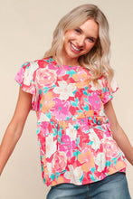 Load image into Gallery viewer, Feeling Femme' Coral Floral Print Folded Short Sleeve Babydoll Top
