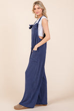 Load image into Gallery viewer, Knot Straps Wide Leg Ribbed Overalls with Pockets in Navy
