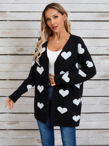 Heart Open Front Long Sleeve Cardigan (multiple color options)