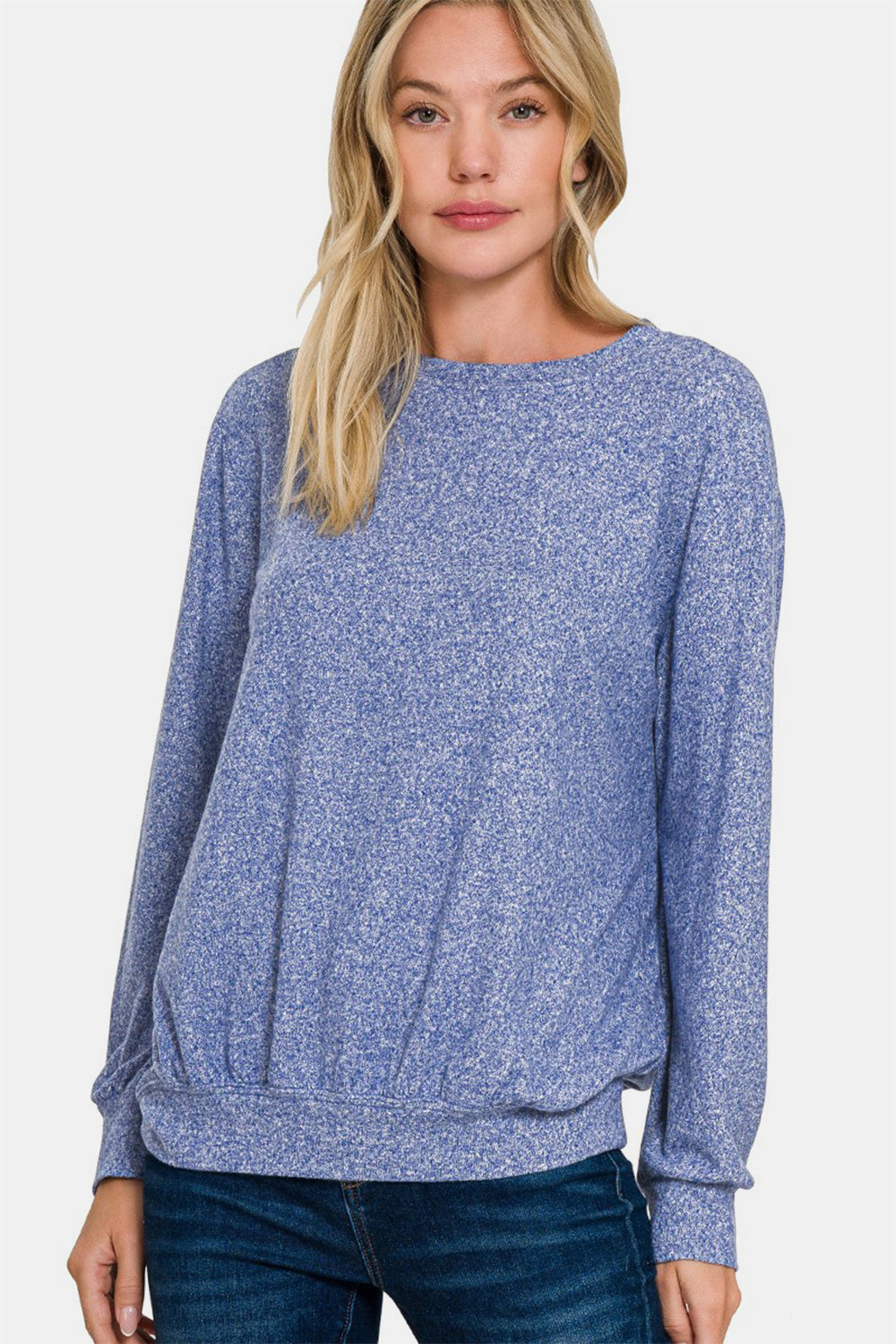 Melange Round Neck Top in Navy