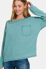 Load image into Gallery viewer, Contrast Stitching Brushed Ribbed Hacci Knit Top in Teal
