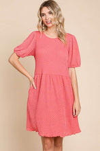 Load image into Gallery viewer, Textured Round Neck Puff Sleeve Dress
