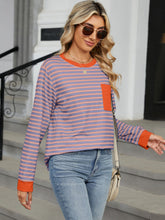 Load image into Gallery viewer, Pocketed Striped Round Neck Long Sleeve Top (multiple color options)
