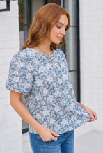 Load image into Gallery viewer, Something Blue Lace Textured Puff Sleeve Top
