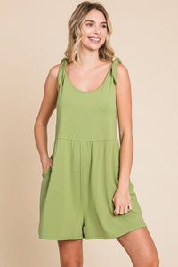 Shoulder Knot Baggy Romper in Happy Olive