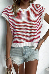 Striped Round Neck Cap Sleeve Sweater (multiple color options)