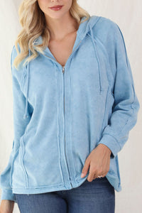 Exposed Seam Zip Up Long Sleeve Drawstring Hoodie (multiple color options)