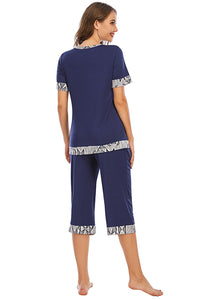 Round Neck Short Sleeve Top and Capris Pants Lounge PJ Set (multiple color options)
