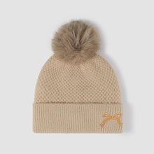 Load image into Gallery viewer, Thermal Bow Knit Hat with Pom-pom (multiple color options)
