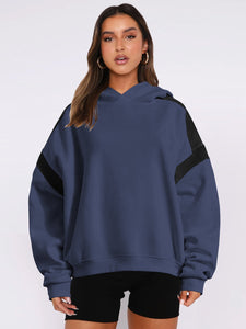 Contrast Dropped Shoulder Long Sleeve Hoodie (multiple color options)