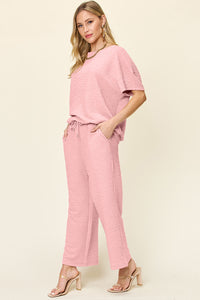 Texture Short Sleeve Top and Pants Set (2 color options)