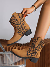 Load image into Gallery viewer, Leopard Suede Block Heel Boots (2 color options)
