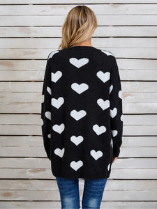 Heart Open Front Long Sleeve Cardigan (multiple color options)