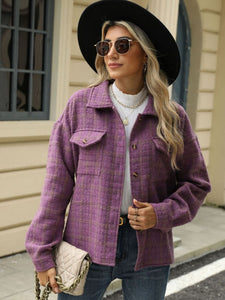 Plaid Collared Neck Long Sleeve Jacket (multiple color options)