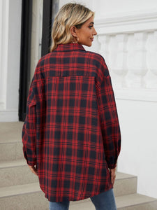 Plaid Collared Neck Long Sleeve Shirt (multiple color options)