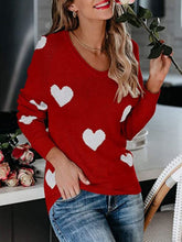 Load image into Gallery viewer, Heart Scoop Neck Long Sleeve Sweater (multiple color options)
