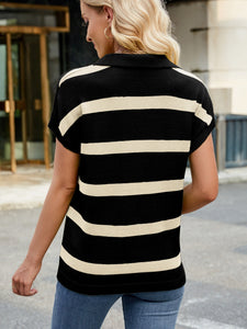 Striped Johnny Collar Cap Sleeve Sweater (multiple color options)