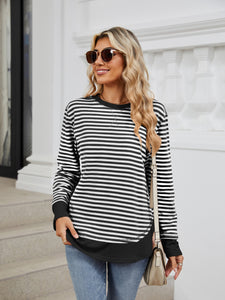 Striped Round Neck Long Sleeve Sweatshirt (multiple color options)