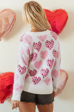 Load image into Gallery viewer, Pearl Detail Heart Round Neck Sweater
