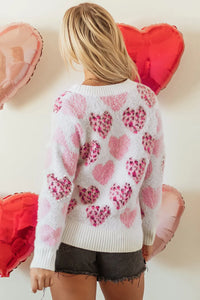 Pearl Detail Heart Round Neck Sweater