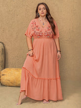 Load image into Gallery viewer, Frill Embroidered V-Neck Half Sleeve Maxi Dress
