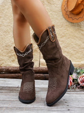 Load image into Gallery viewer, Embroidered Point Toe Block Heel Boots  (multiple color options)
