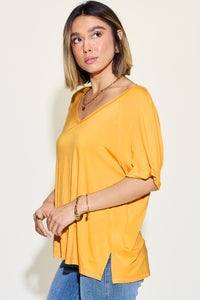 Bamboo Slit V-Neck Short Sleeve T-Shirt (multiple color options)