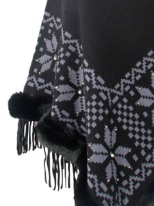 Fringe Geometric Cape Sleeve Poncho (multiple color options)