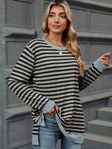 Striped Round Neck Long Sleeve Top (multiple color options)