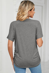 Ruched V-Neck Short Sleeve T-Shirt (multiple color options)