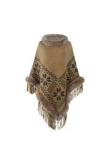 Fringe Geometric Cape Sleeve Poncho (multiple color options)