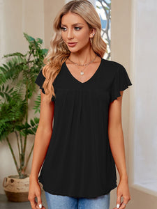 Ruched V-Neck Short Sleeve Top  (multiple color options)