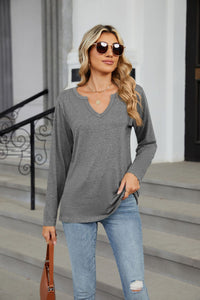 Notched Long Sleeve Top (multiple color options)