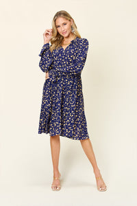 Printed Ruffle Hem Long Sleeve Tiered Dress (multiple color options)