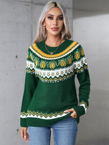 Geometric Round Neck Long Sleeve Sweater (2 color options)