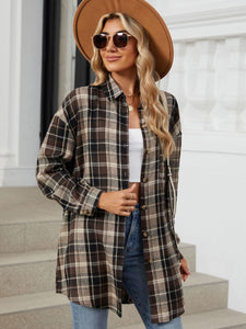 Plaid Collared Neck Long Sleeve Shirt (multiple color options)