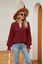 Load image into Gallery viewer, Notched Neck Flounce Sleeve Blouse (multiple color options)
