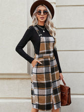 Load image into Gallery viewer, Slit Plaid Wide Strap Overall Dress
